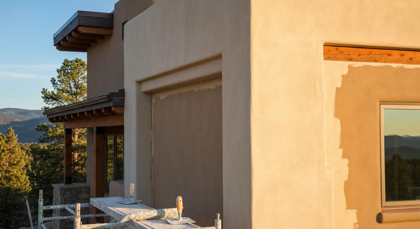 Stucco installation on mountain home