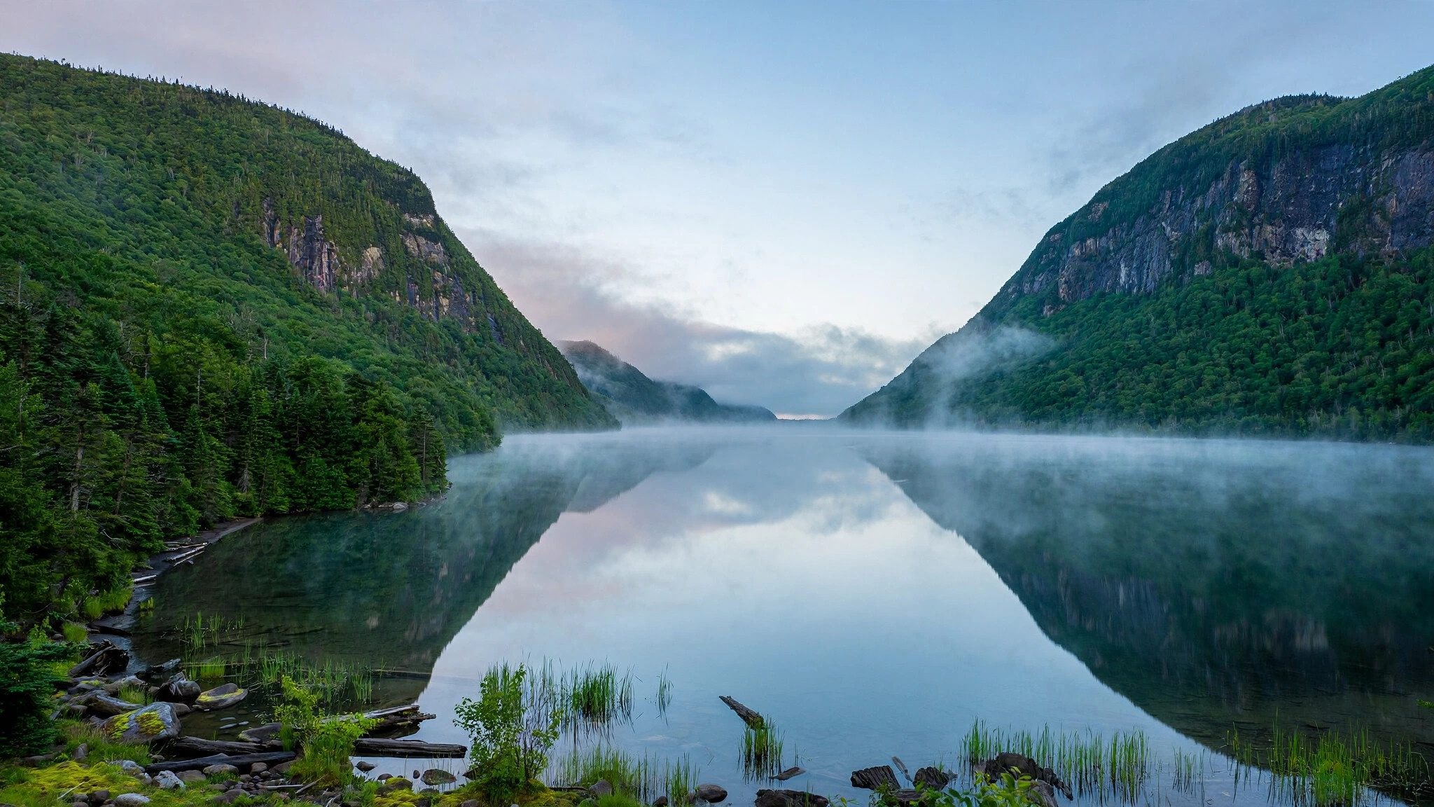 Lake Willoughby at misty dawn in Vermont's Northeast Kingdom, representing a free local business website by NEK Connect