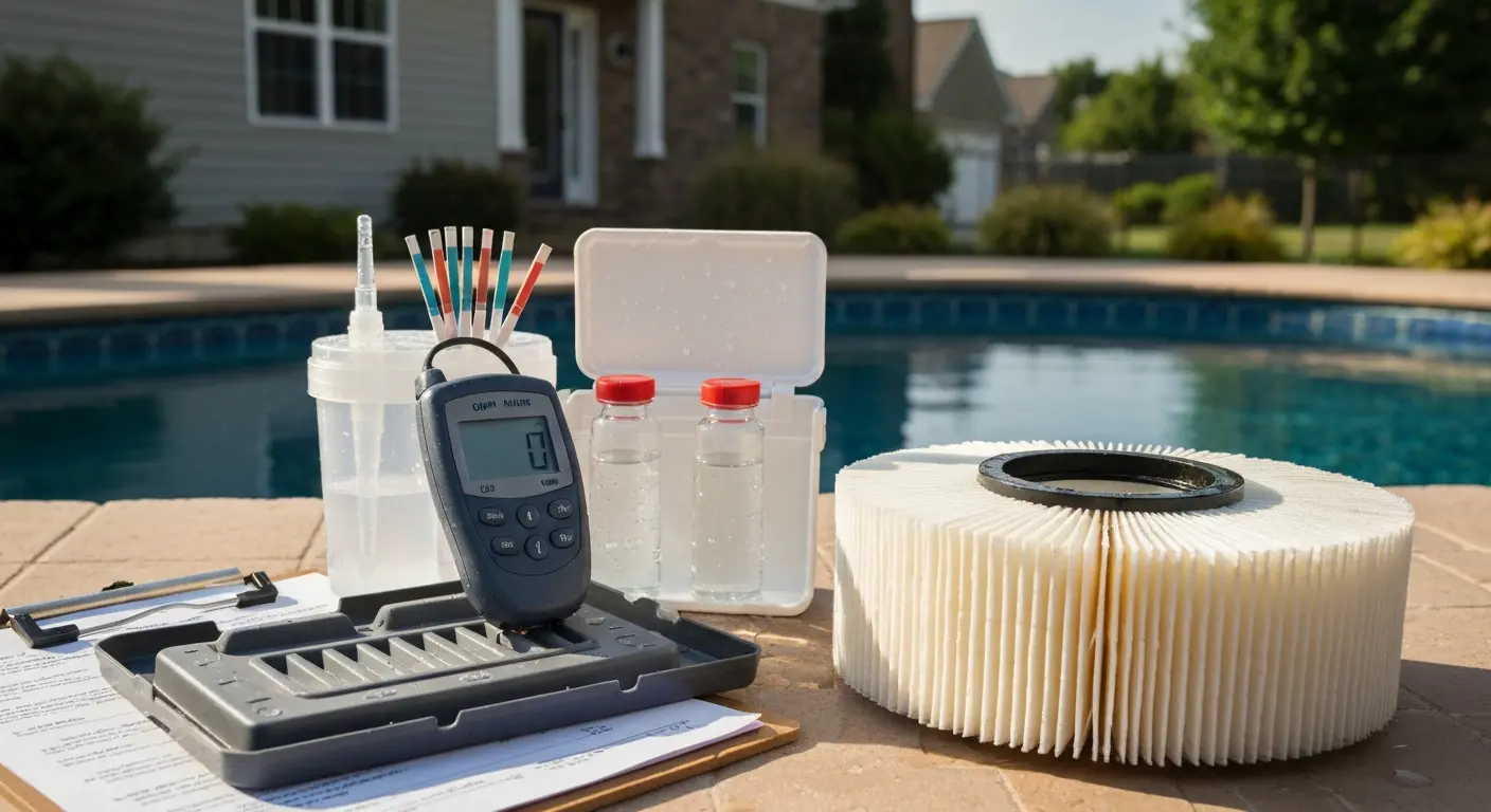 Water testing and filter cleaning