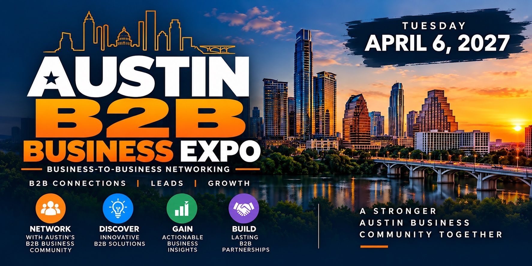 Austin B2B Business Expo promotional graphic for April 6, 2027