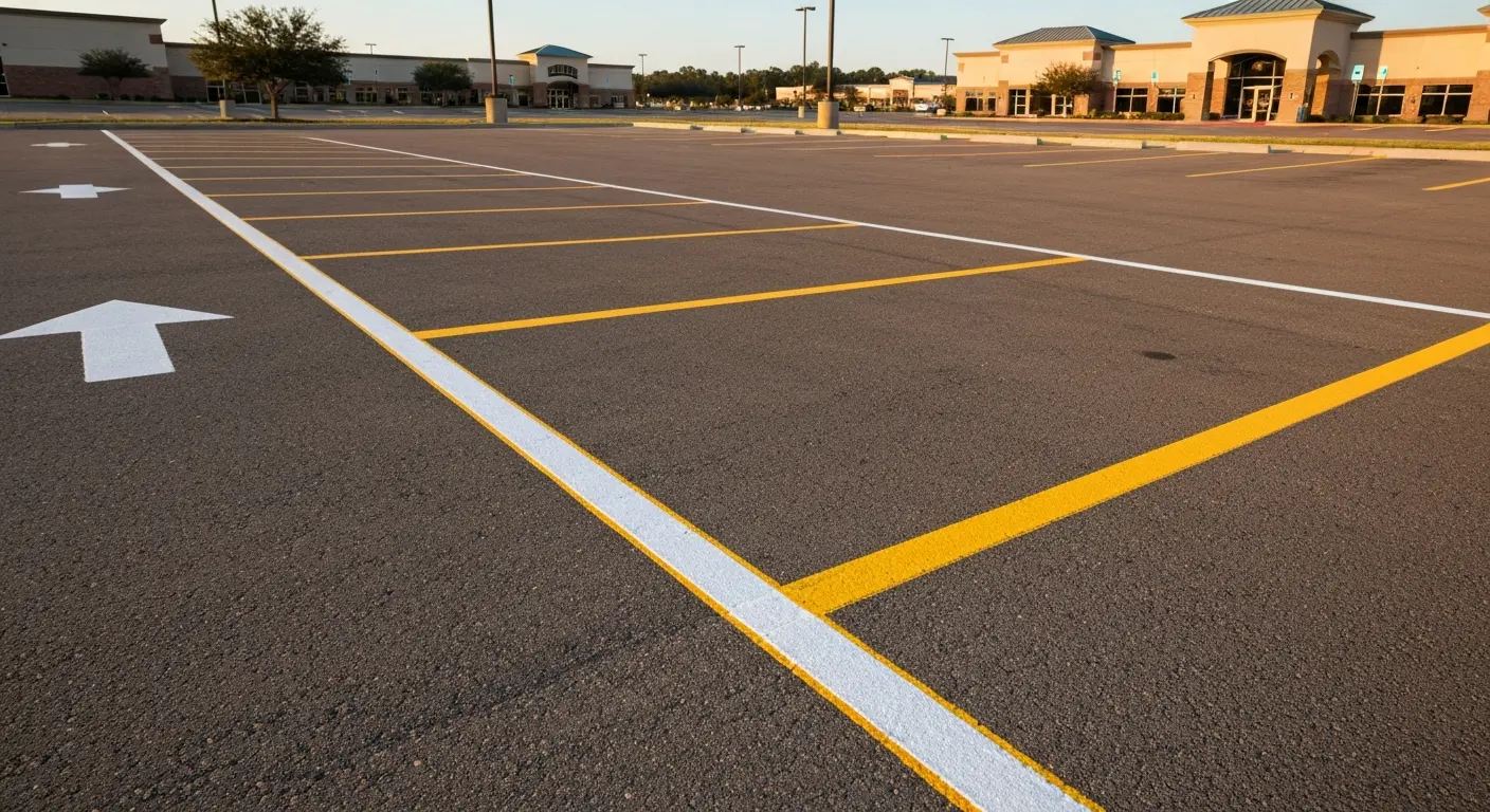 Parking lot with clear striping