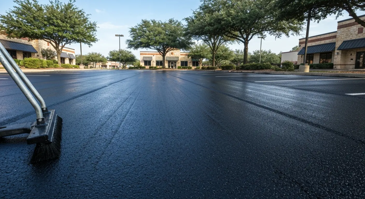 Asphalt sealcoating applied