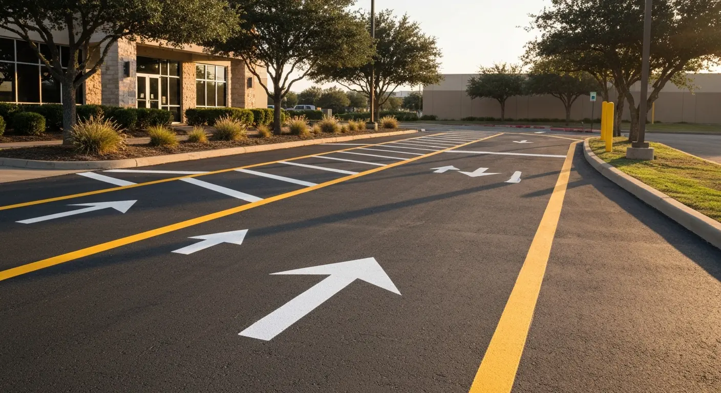 Driveway entrance with directional markings