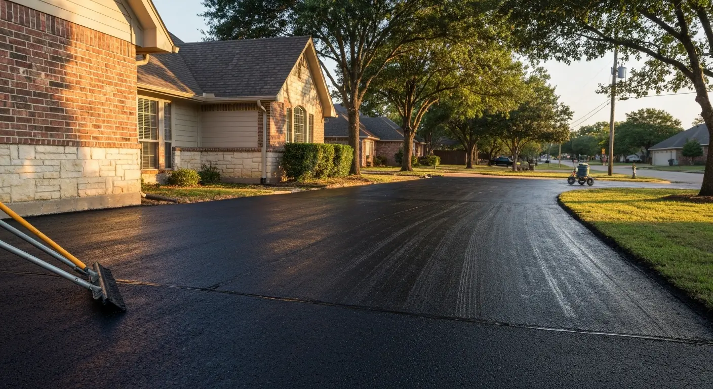 Residential driveway sealcoating