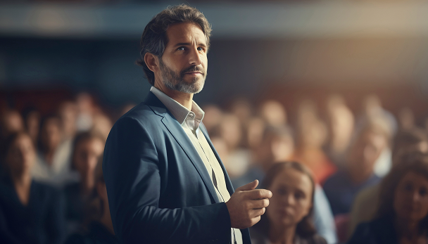 Group of employees with their leader