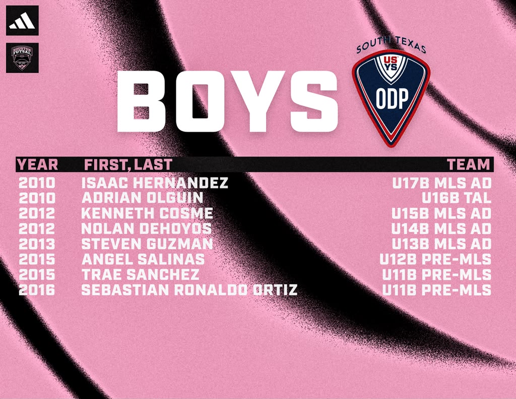 Boys selected for the South Texas ODP Training Pool