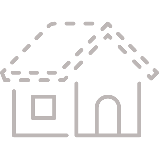 Roof replacement icon with house and highlighted broken line roof