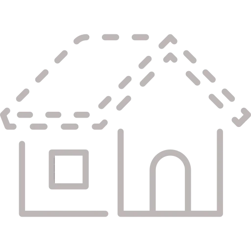 Roof replacement icon with house and highlighted broken line roof