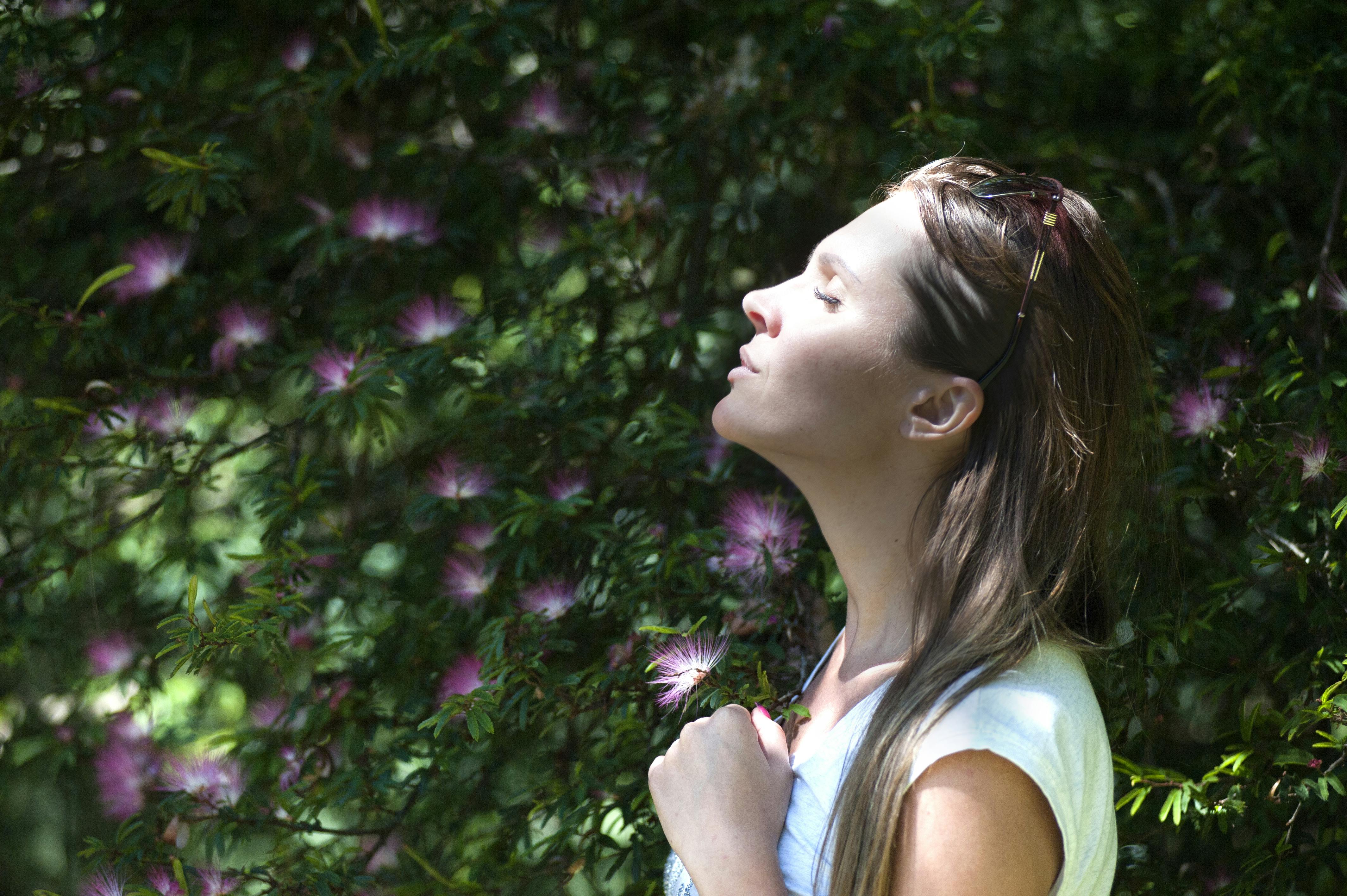 Person breathing in fresh air outdoors
