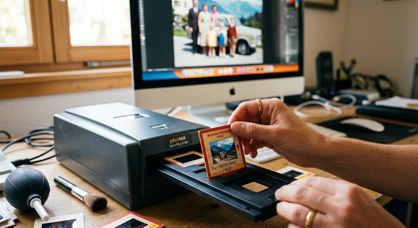 Kodachrome slide being converted to high-resolution digital file