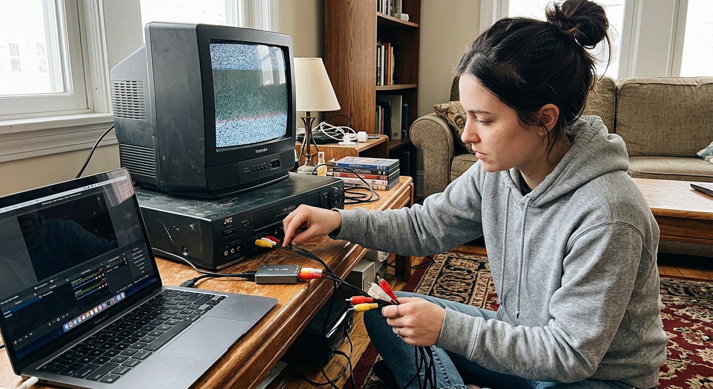 DIY VHS to digital conversion equipment setup