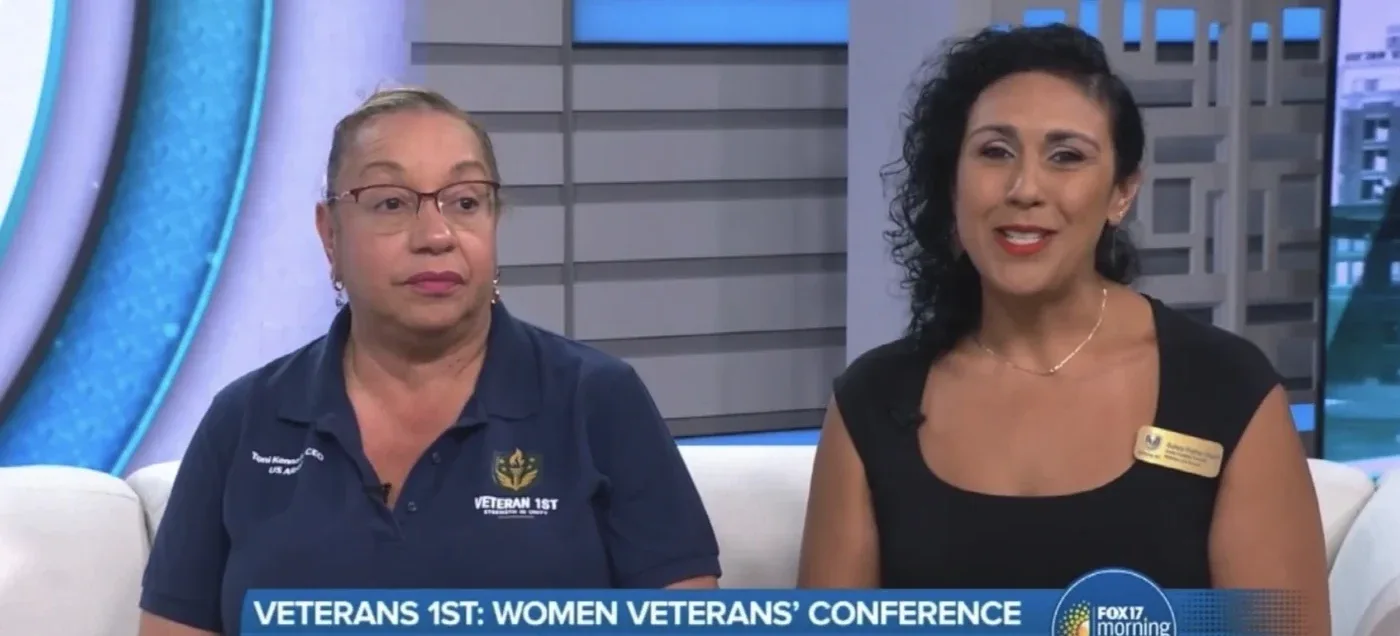 Suhey Fisher with Veteran 1st on the FOX 17 Morning Mix set, talking about the Women Veterans' Conference
