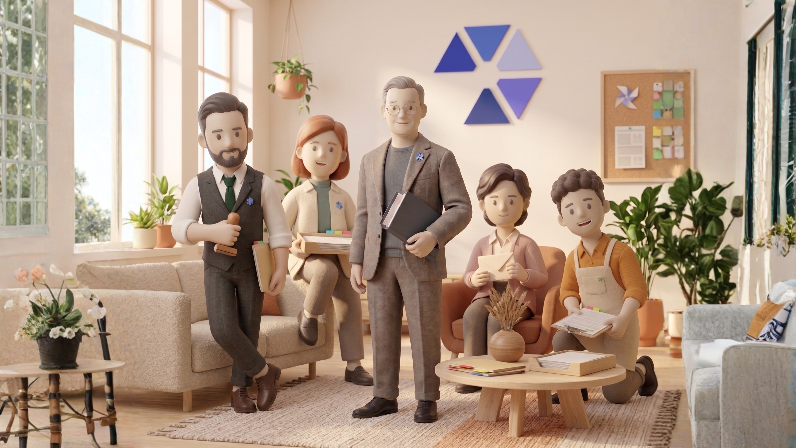 The Pennix office — Marco, Vera, Atlas, Lilly and Piper at work