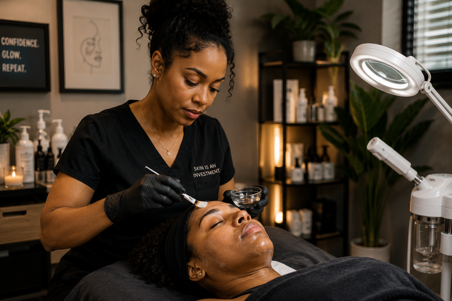 Beauty professional providing esthetic service