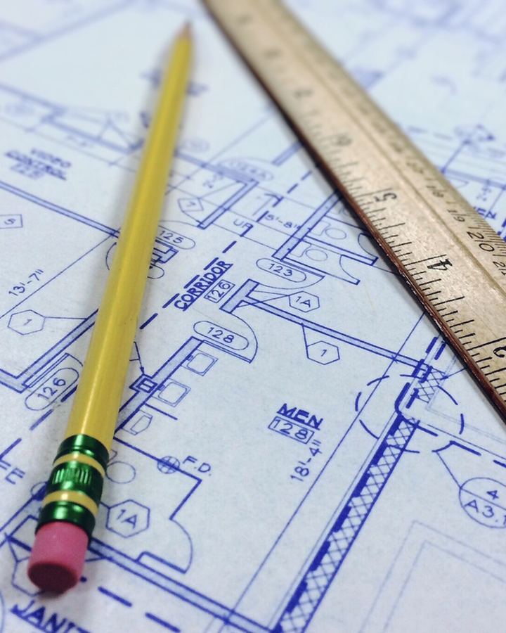 Blueprints with a pencil and ruler