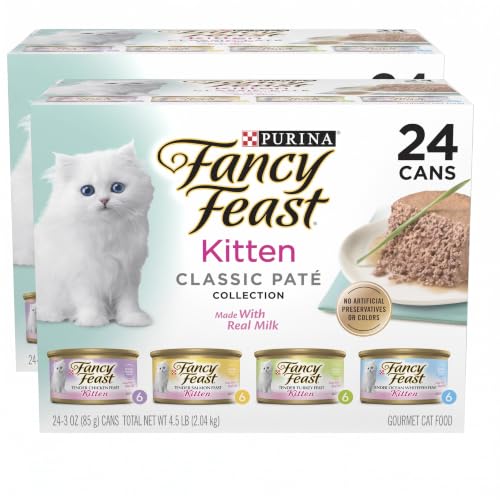 Fancy Feast Purina Tender Ocean Whitefish, Turkey, Chicken and Salmon Feasts Wet Kitten Food Variety Pack, 3 oz, Pack of 48