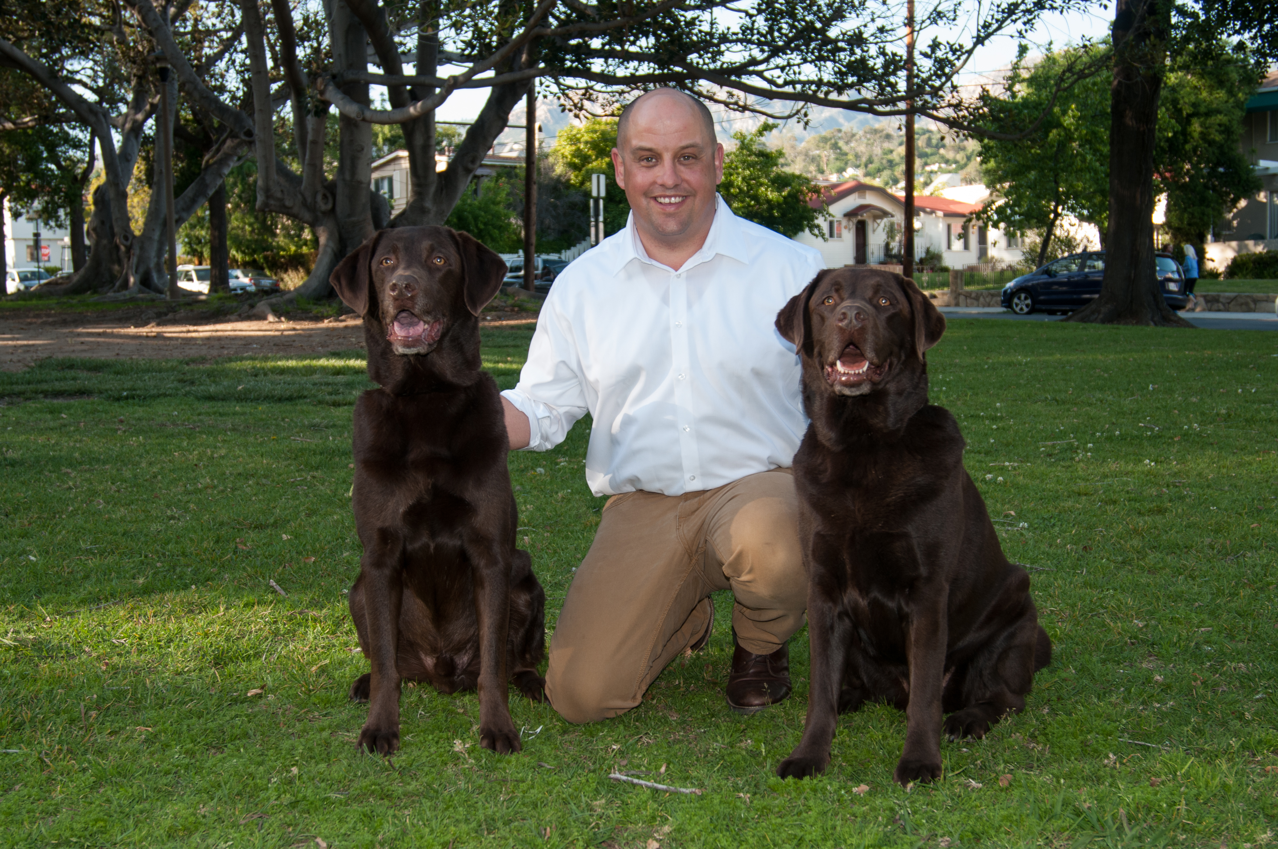 Nathan Woods with Labradors