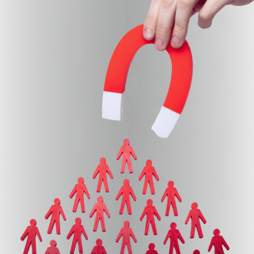 A hand holds a magnet over a group of person icons.