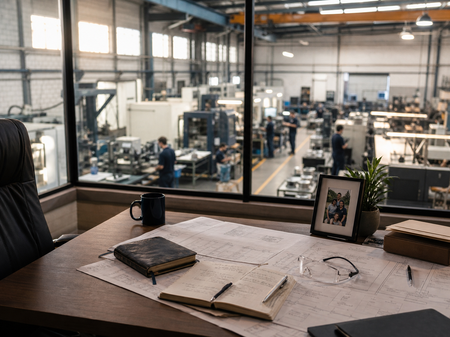 Una empresa de manufactura vista desde la oficina de su fundador