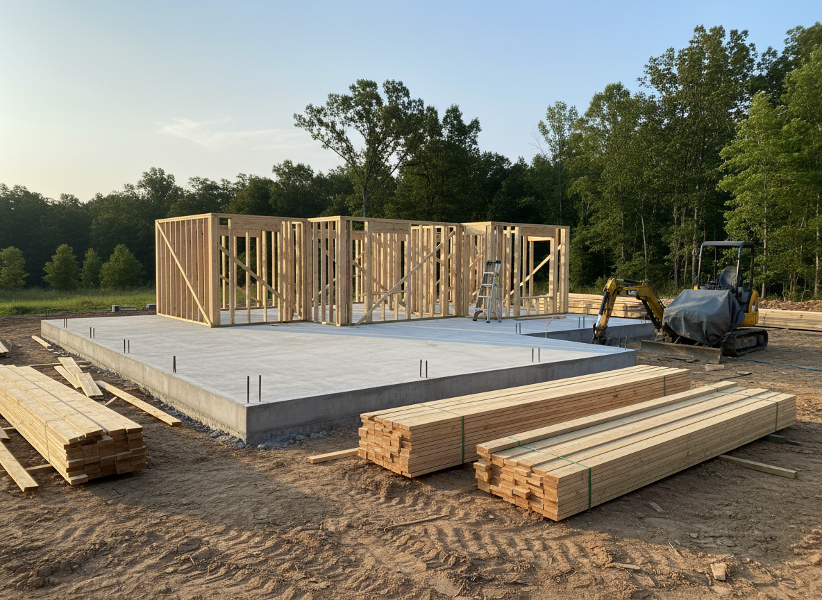 Custom home framing under construction near Starkville Mississippi