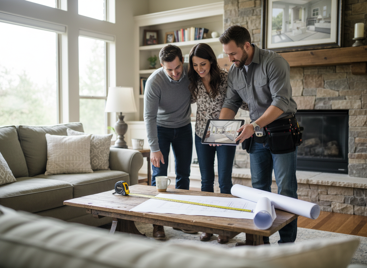 3D remodeling design visualization displayed on a laptop