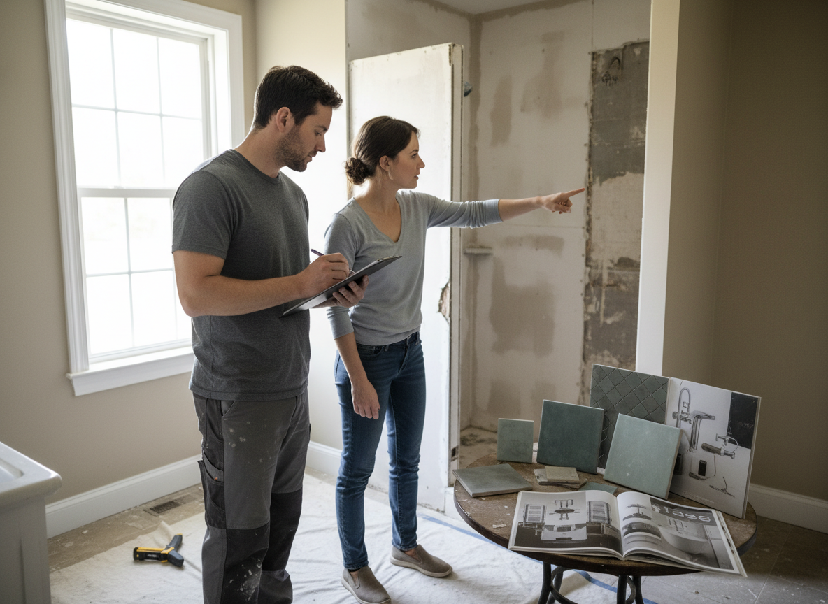 Cornerstone Remodeling being shown home issues by a homeowner.