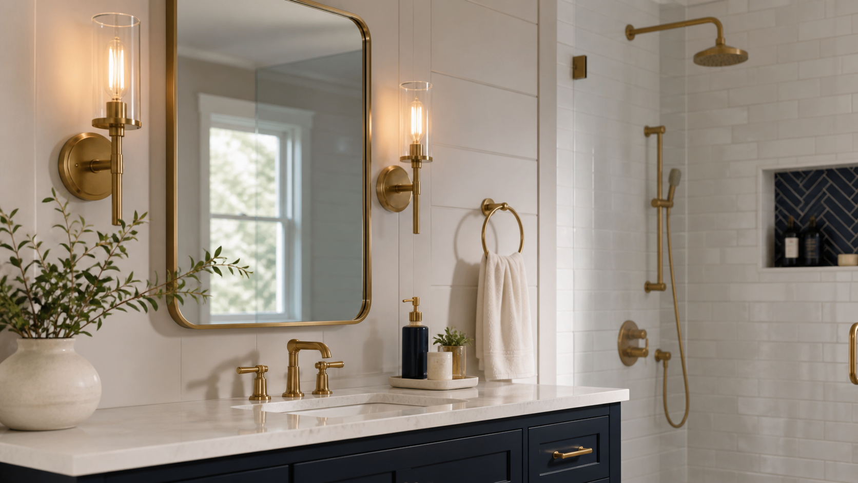 Custom bathroom vanity with updated storage and fixtures