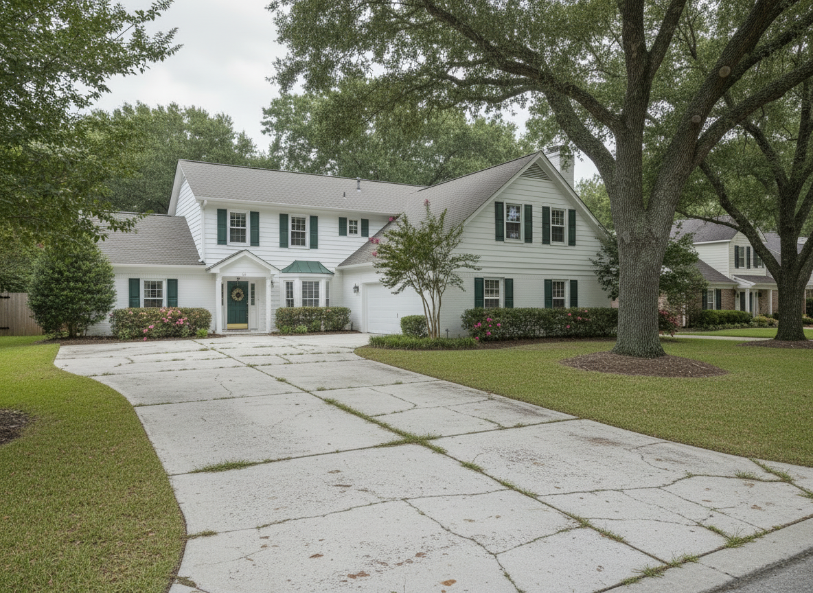 Driveway before concrete repair