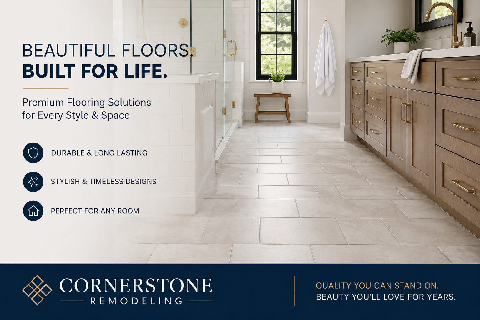 Beautiful Floors. Built for Life. Premium flooring solutions for every style and space, Cornerstone Remodeling