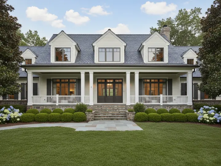 Southern-style home with dormer windows and a wide front porch