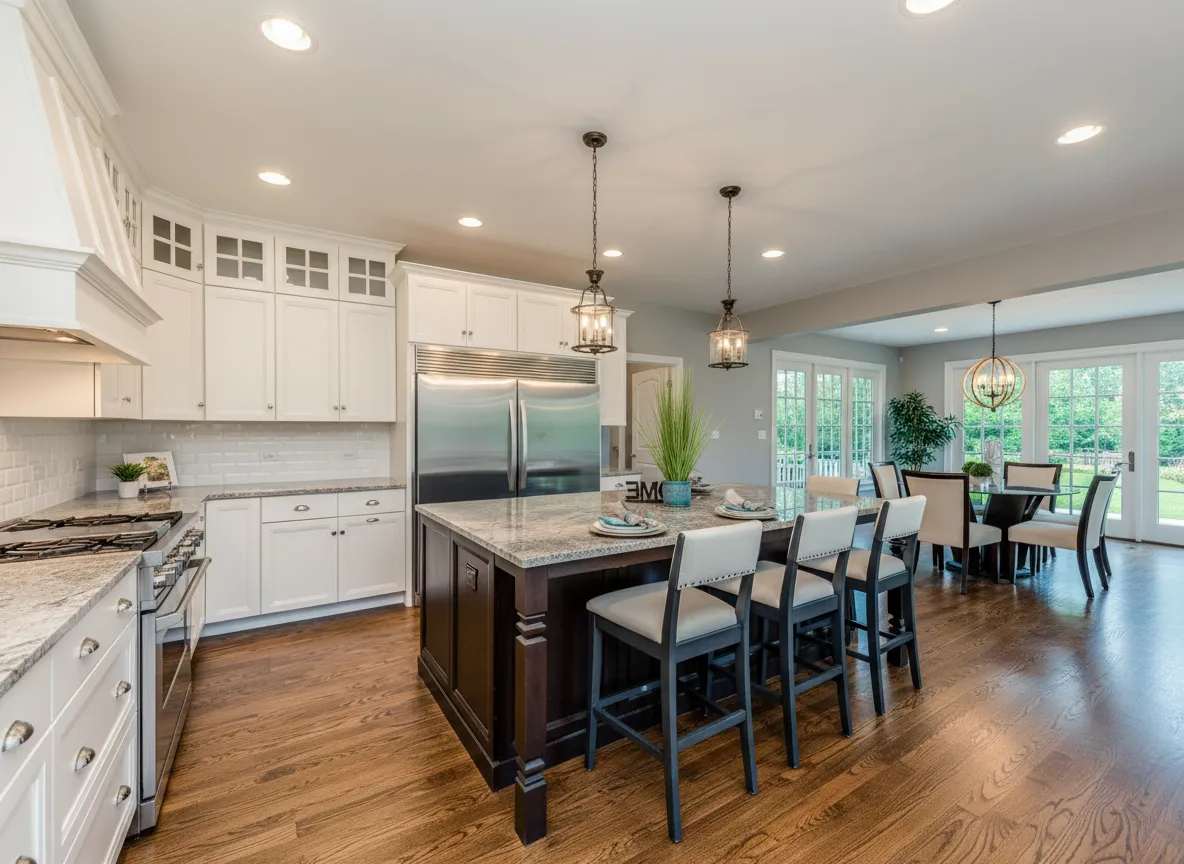Custom kitchen cabinets and island