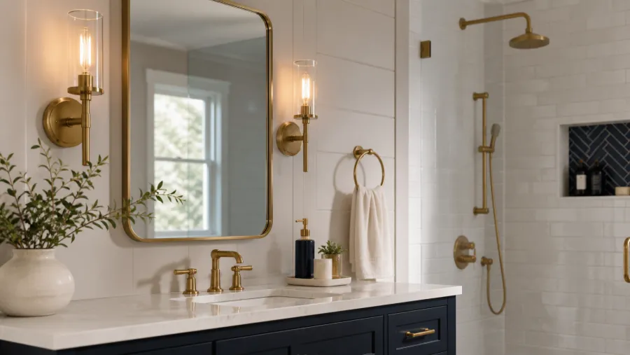 Custom bathroom vanity with updated storage and fixtures
