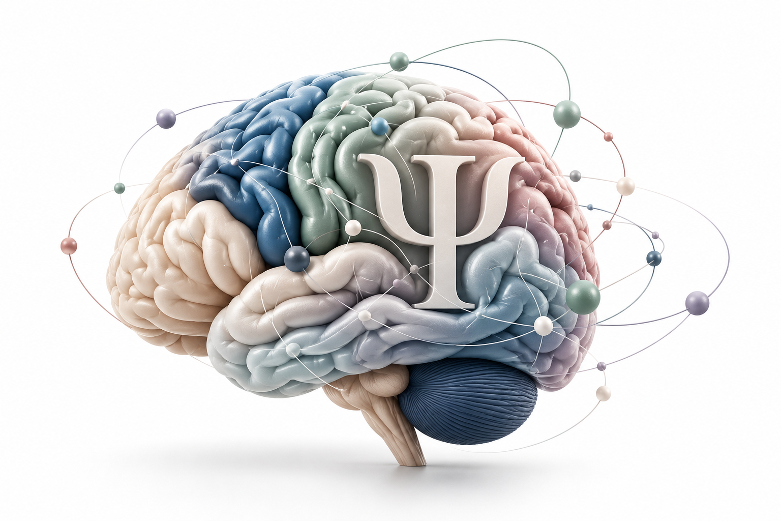 Brain with psychology symbol representing individual understanding and support