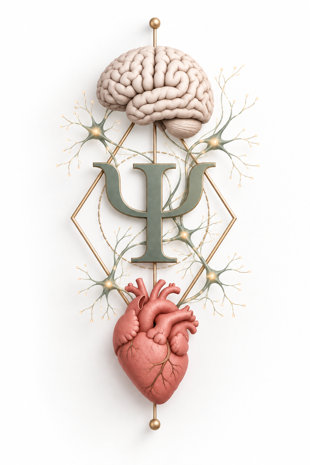 Conceptual psychology illustration connecting the brain, psychology and emotional experience