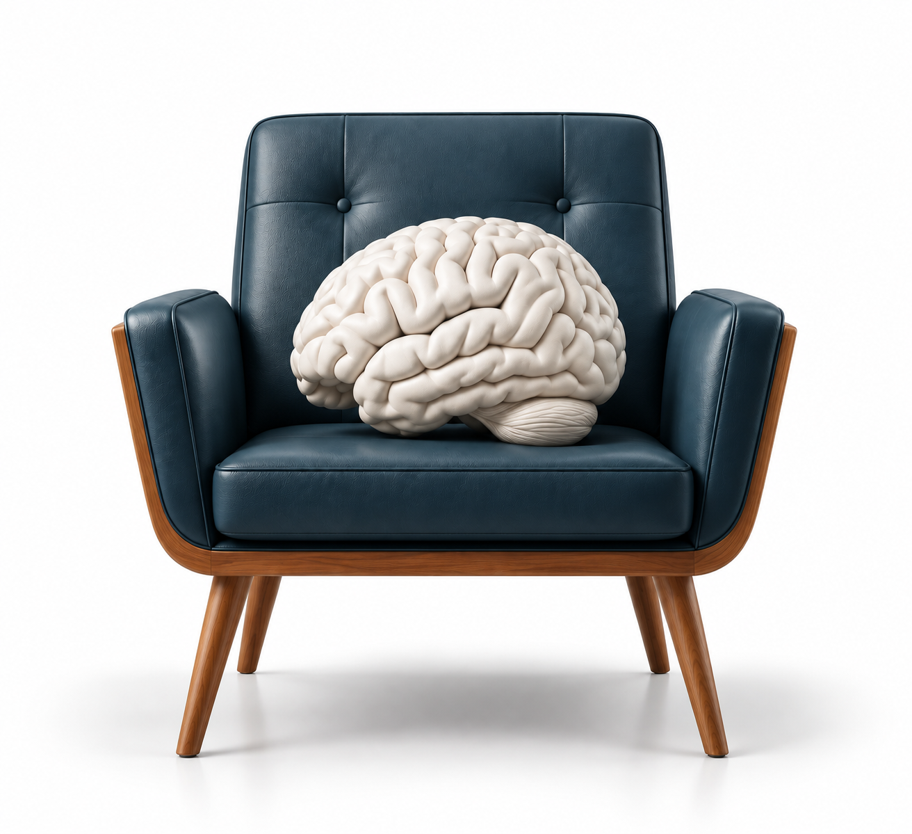Pearl white brain resting on a therapy chair