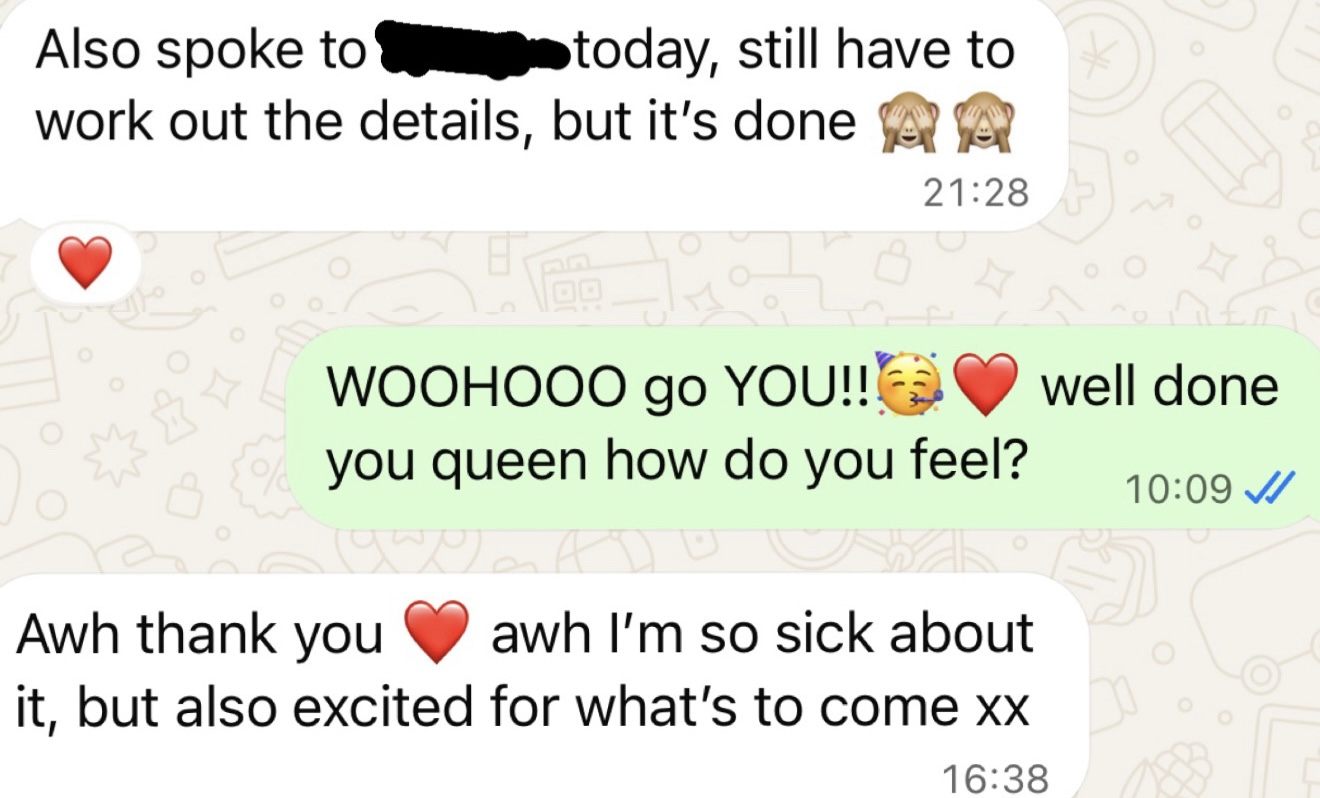 Client feedback screenshot — My Client, A