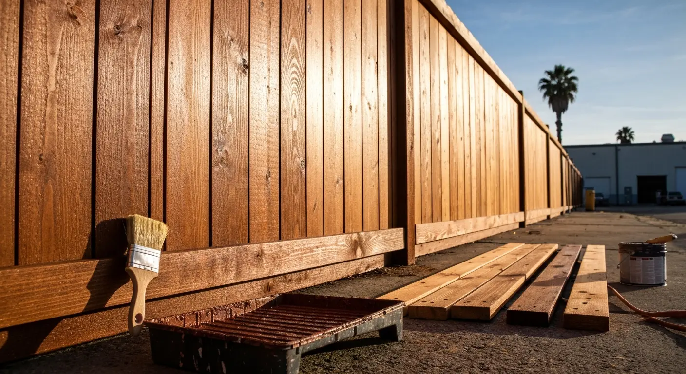 Commercial fence staining
