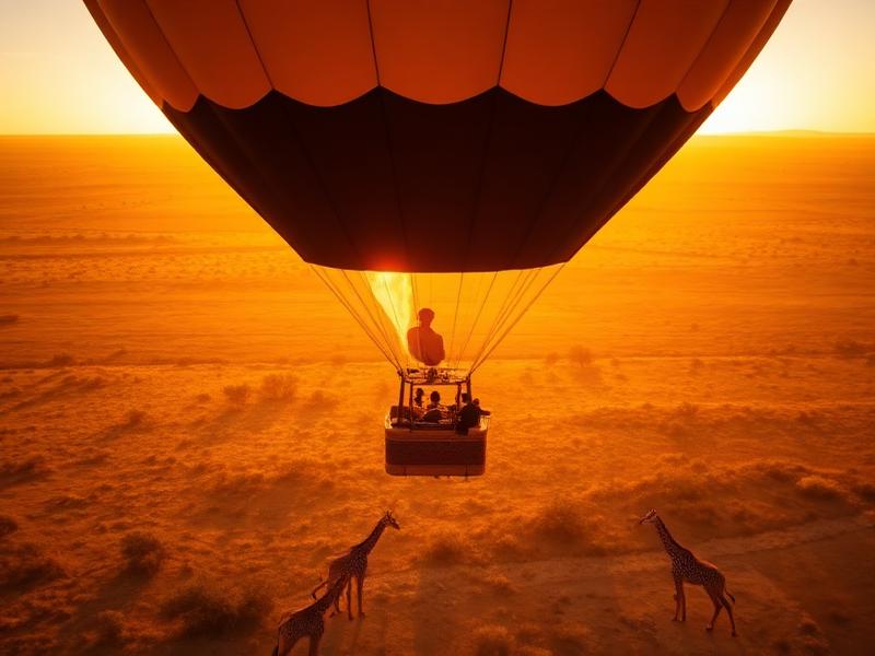 Hot air balloon over savanna