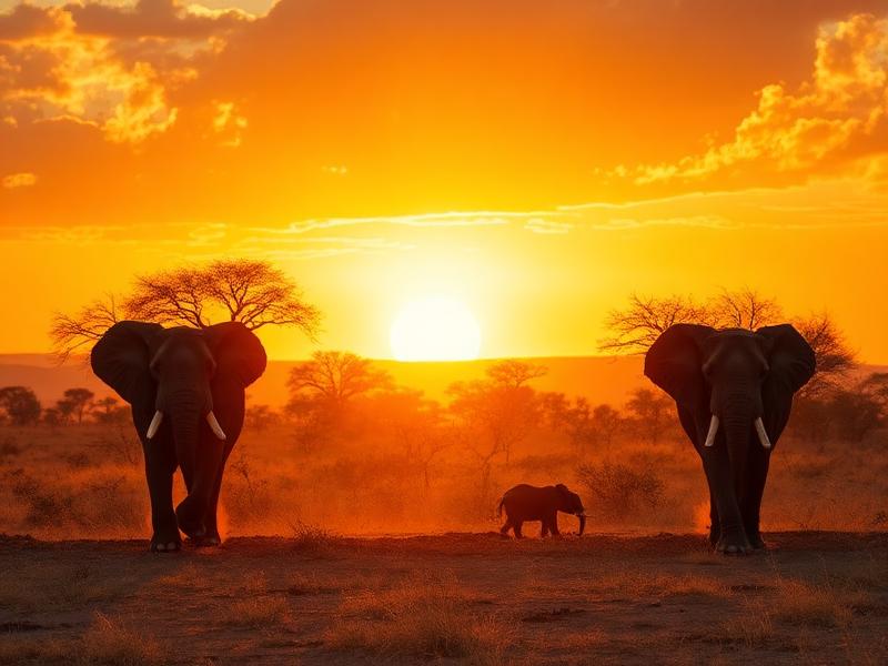 Safari sunset with elephants
