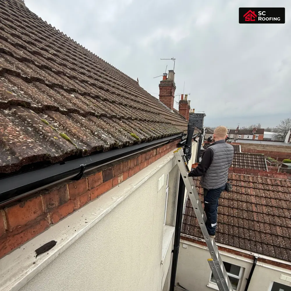Guttering installation in progress