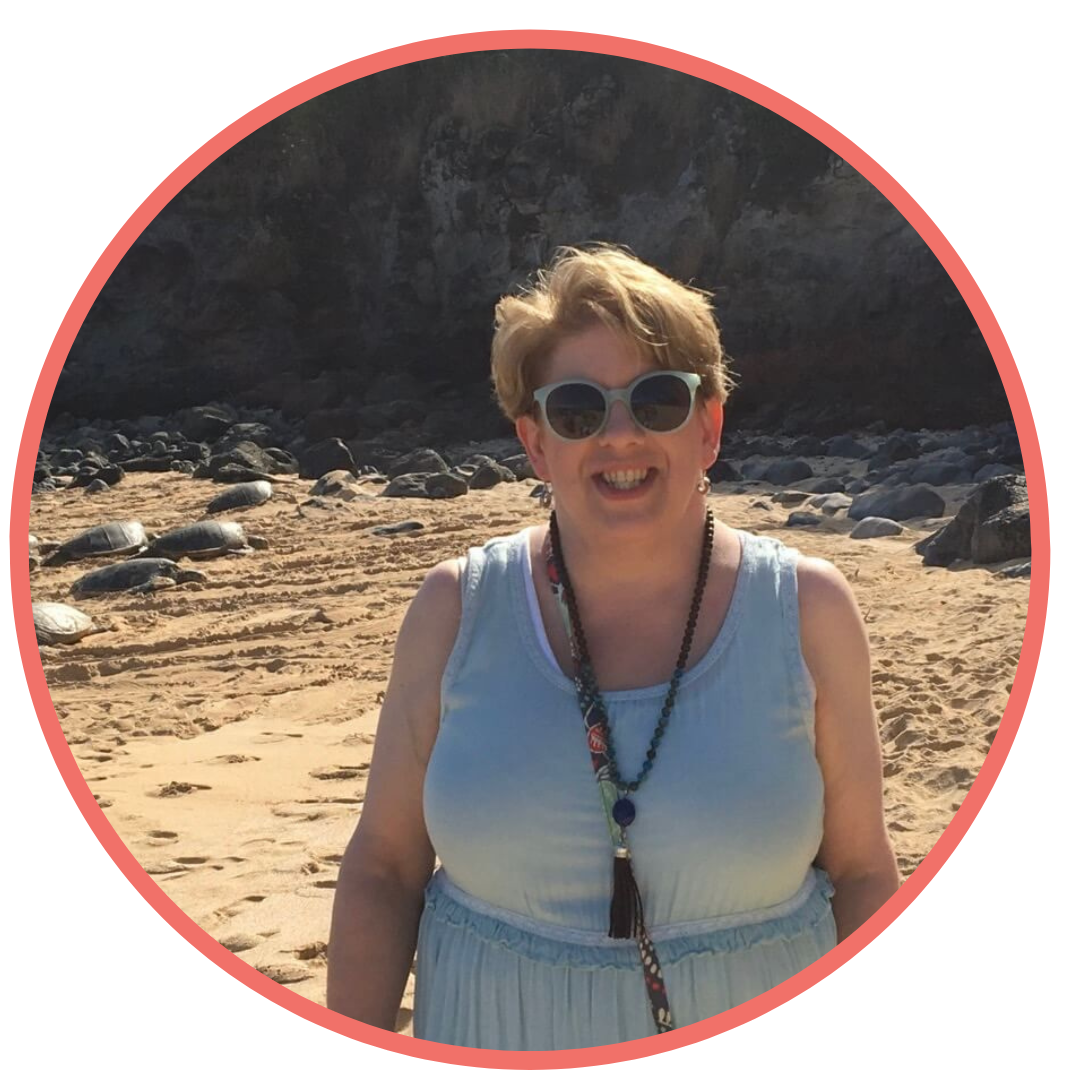 Picture of Carol in a sleeveless top that barely fits.