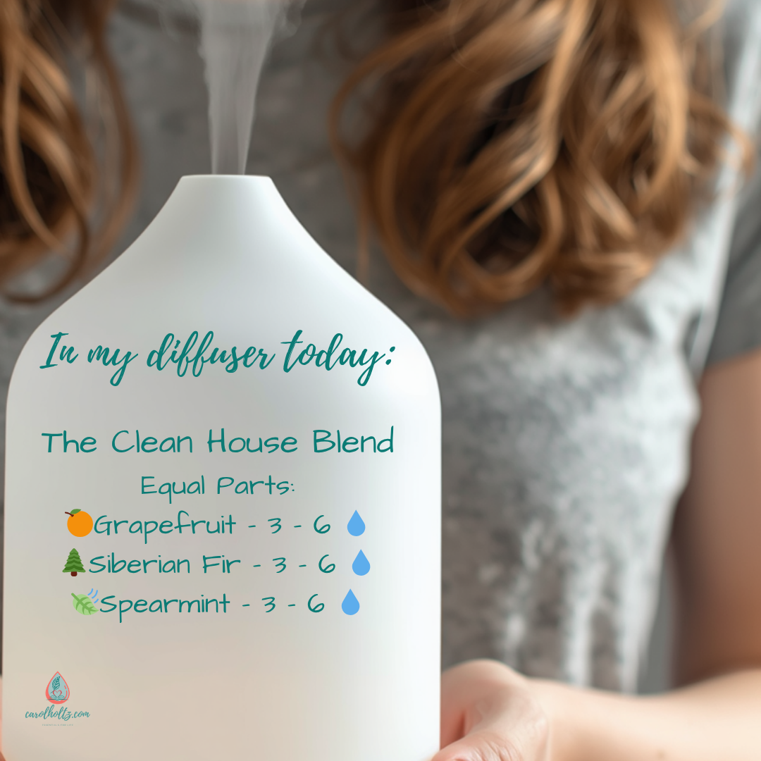 Photo of an essential oils diffuser and the recipe for this blend Photo of an essential oils diffuser and the recipe for this blend