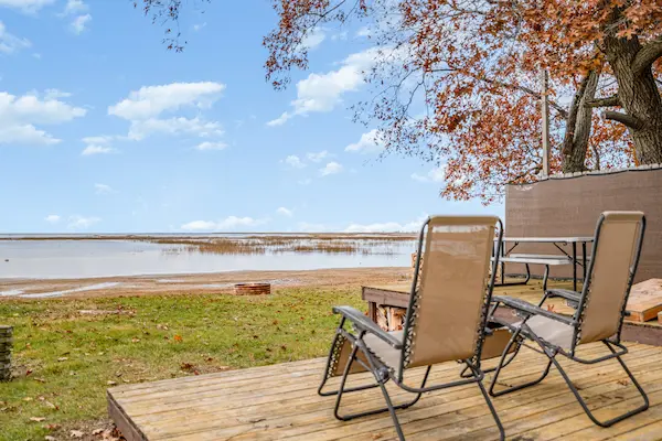 Lakeside fire pit and outdoor seating area