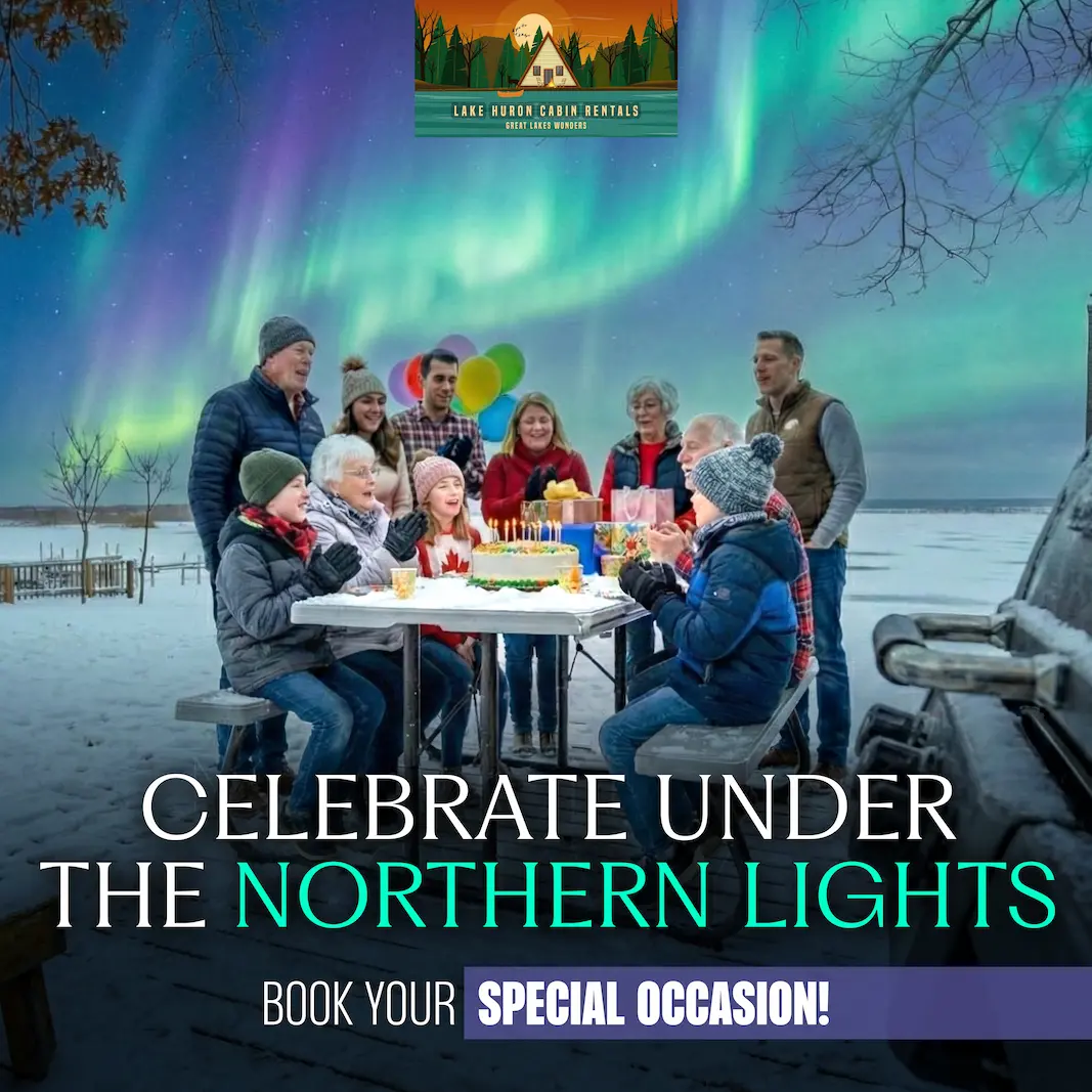 Family celebrating under the Northern Lights