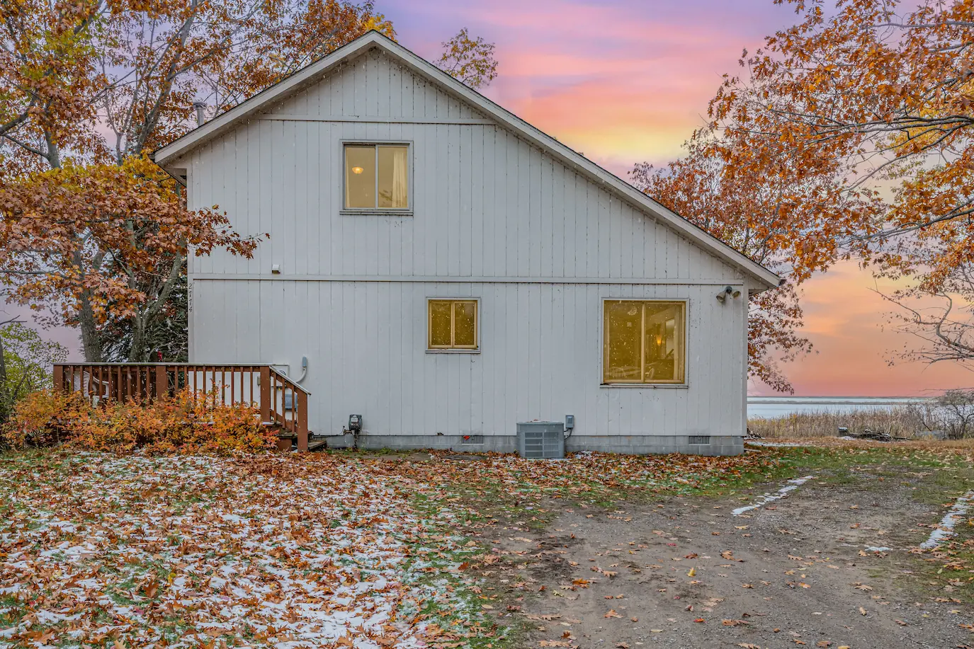 Beautiful sunset view from the rear exterior of the cabin