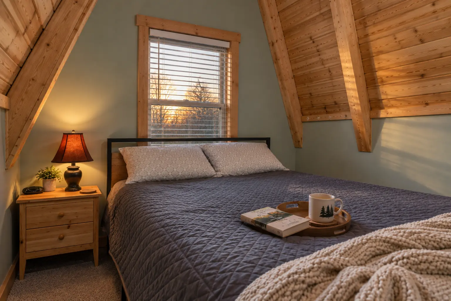 Nature's Nest Lakeside loft queen bed