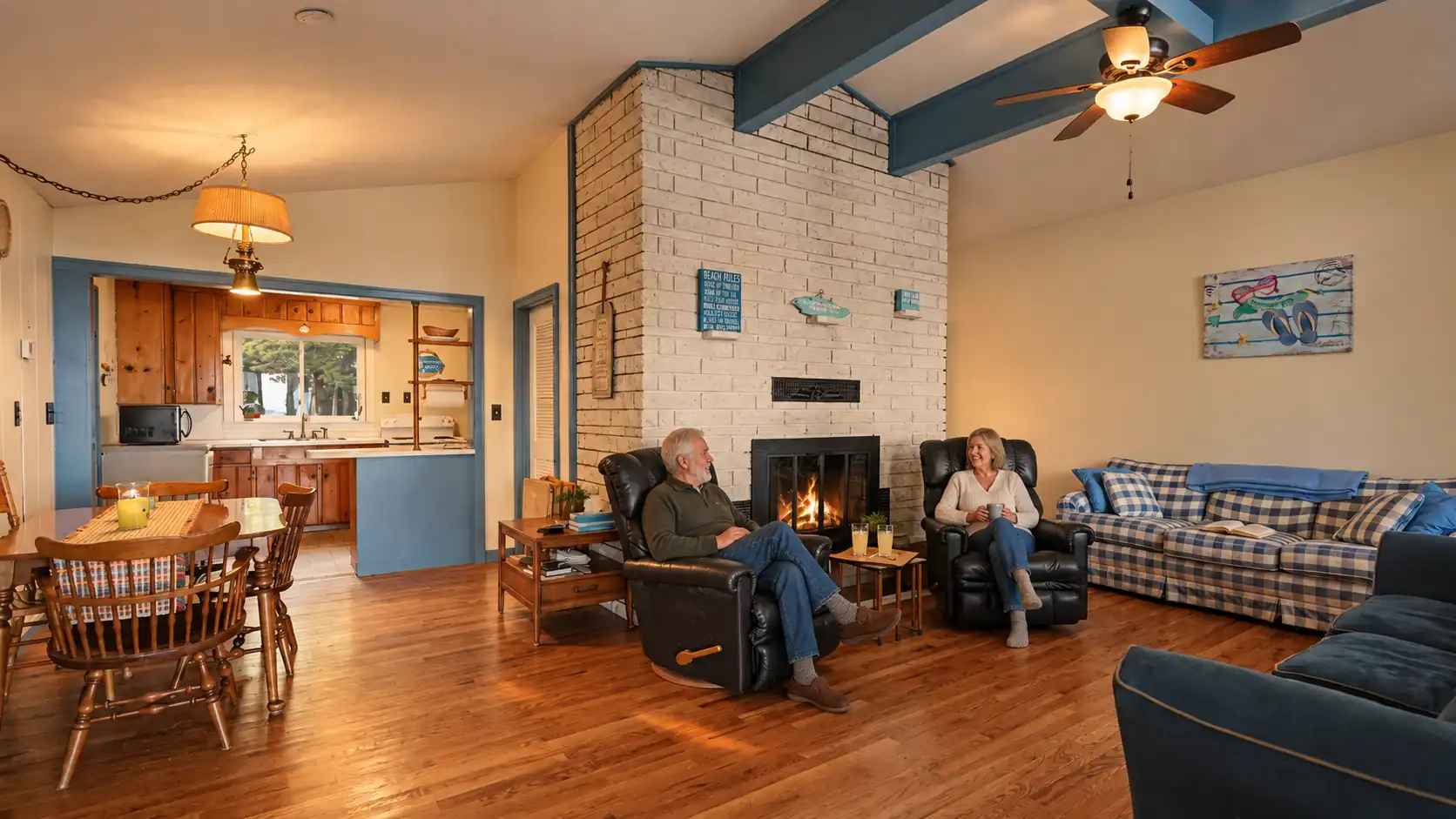 Open living room and dining area at Granny's Cabin