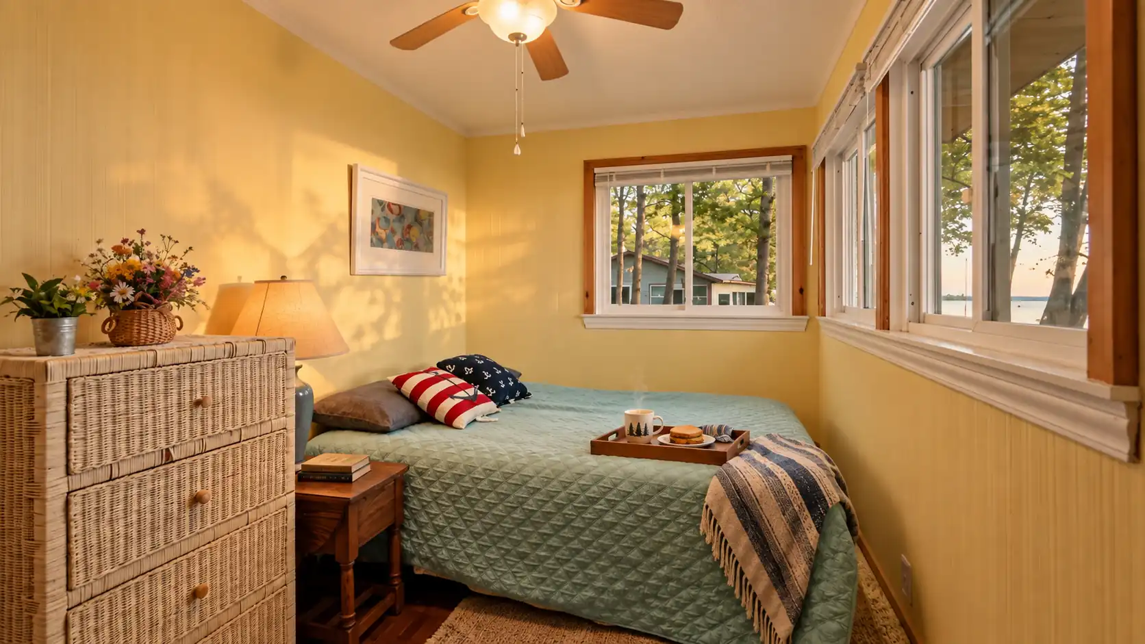 Cozy bedroom with yellow walls at Granny's Cabin