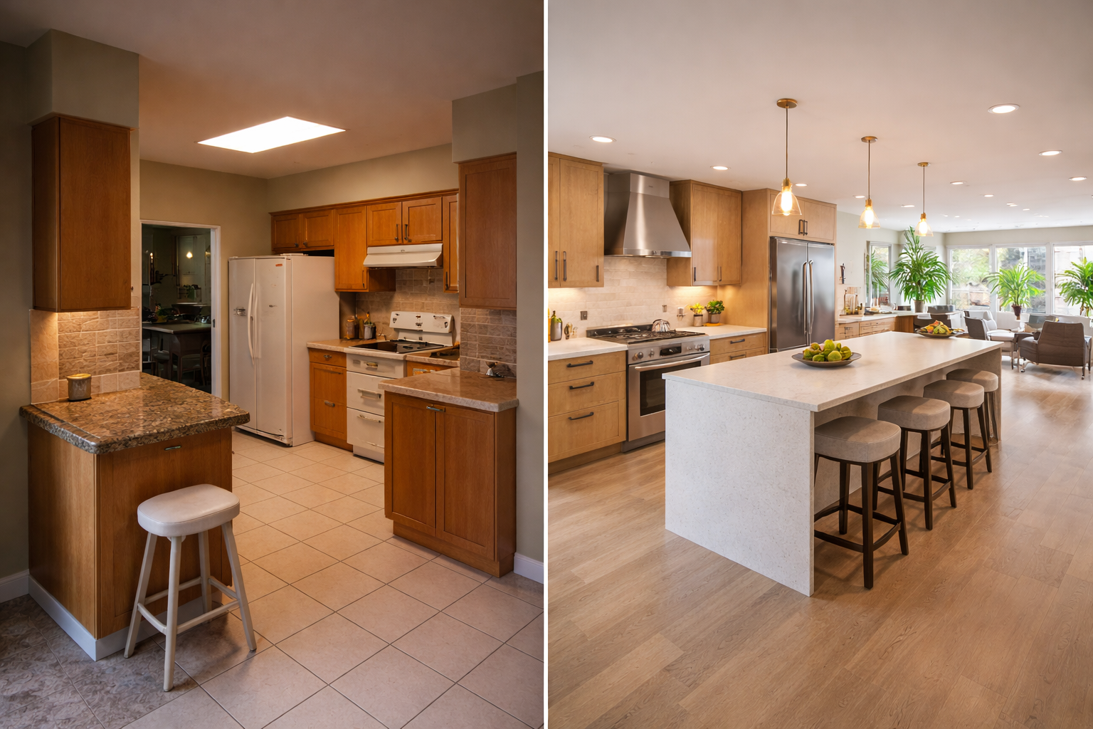 open concept kitchen remodel los angeles before and after removing walls modern layout