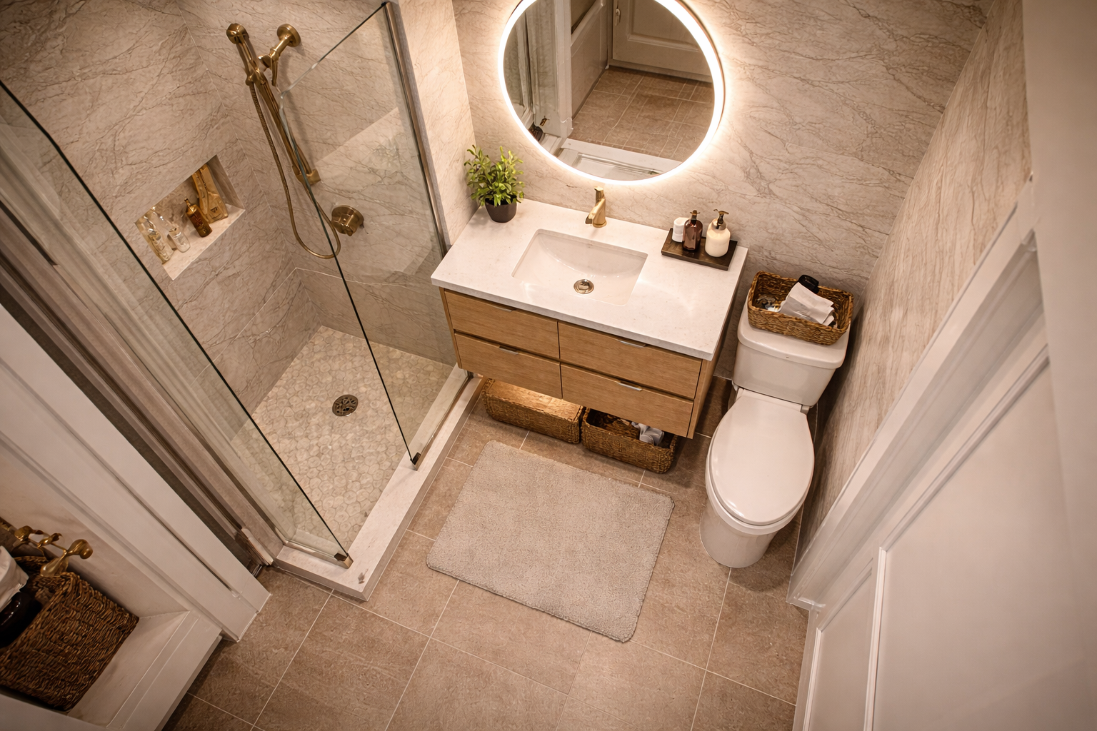 small bathroom layout los angeles top view showing efficient space planning and fixture placement